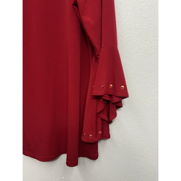 Susan Graver Womens Top Size Large Red Liquid Knit Bell Sleeve Office Work - Picture 4 of 7